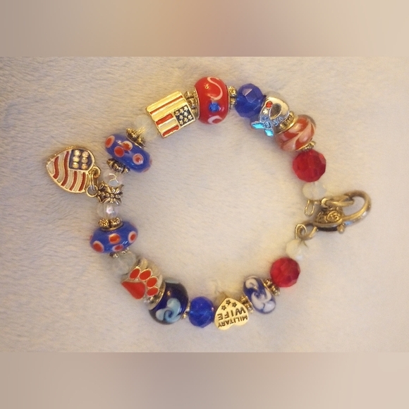 4th of July Red White Blue Military Wife Charm Bracelet - Picture 8 of 8